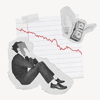 Man depressed stock crash, bear market concept collage element vector