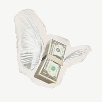 Flying dollar bills with wings, inflation collage element collage element vector