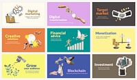 Editable website banner template set, blockchain concept vector