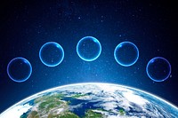 Planet Earth background, floating five round frames psd