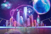 Online city, smart technology, cityscapes background psd