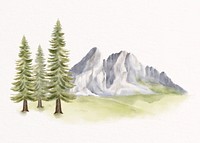 Watercolor nature background, pine forest and mountain clipart psd