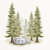 Pine forest, watercolor nature illustration