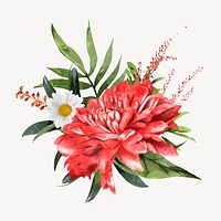 Red chrysanthemum, watercolor flower collage element vector