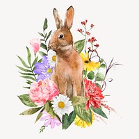 Easter bunny and flower, spring watercolor collage element vector