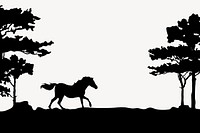 Silhouette nature background, horse in forest clipart psd