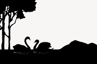 Silhouette swan in lake background, nature border clipart vector