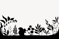 Nature silhouette clipart, squirrel in forest border psd