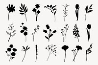Silhouette flower collage element psd set