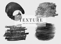 Black oil paint brush stroke textures set on a plain gray background