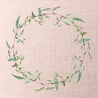 Botanical green wreath on a pink weaved background vector