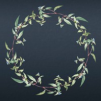 Botanical green wreath on a blue wall illustration