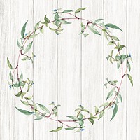 Botanical green wreath on a wooden background illustration
