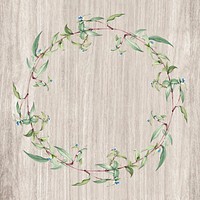 Botanical green wreath on a wooden background vector