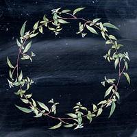 Botanical green wreath on a galaxy background illustration