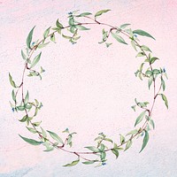 Botanical green wreath on a pink fabric illustration