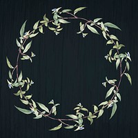 Botanical green wreath on a black wooden background vector