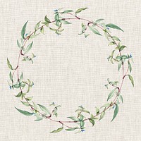Botanical green wreath on a weaved background