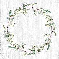 Botanical green wreath on a wooden background illustration