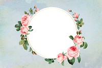 Floral round frame on a blue concrete wall vector