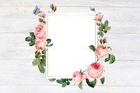 Floral rectangular frame on a wooden background vector