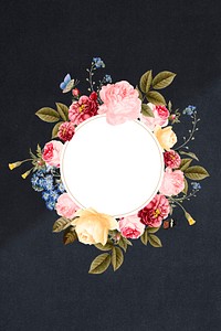 Floral round frame on a black concrete wall illustration