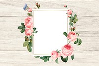 Floral rectangular frame on a wooden background illustration