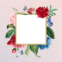 Floral square frame on a fabric background vector