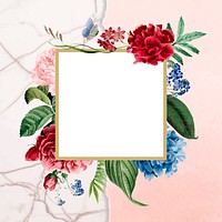 Floral square frame on a marble background vector