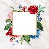 Floral square frame on a marble background vector