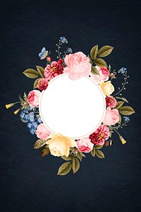 Floral round frame on a black concrete wall vector