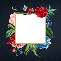 Floral square frame on a black concrete wall vector