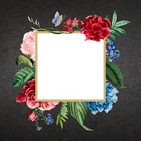 Floral square frame on a black concrete wall vector