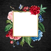 Floral square frame on a wooden background illustration