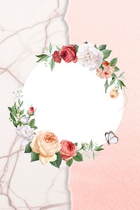 Floral round frame on a marble background illustration