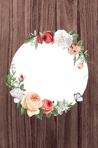 Floral frame on a wooden background vector
