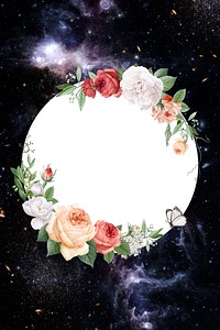 Floral frame on a galaxy background vector
