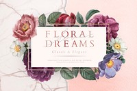 Floral dreams banner on a marble textured background illustration