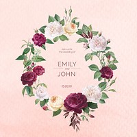 Floral wreath on a pink paper textured background illustration