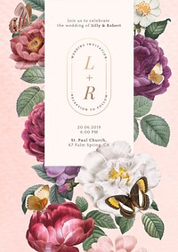 Floral frame on a pink paper textured background illustration