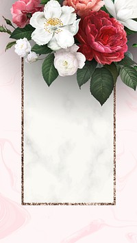 Floral frame on a marble textured background vector