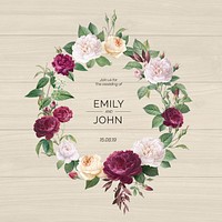 Floral wreath on a wooden background illustration