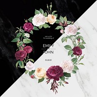 Floral wreath on a marble textured background vector