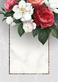 Floral frame on a marble textured background vector