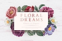 Floral dreams banner on a marble textured background illustration