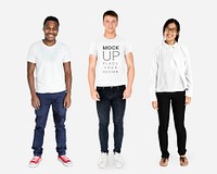 Happy diverse people wearing shirt mockups