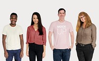 Happy diverse people wearing shirt mockups