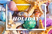Summer holiday frame on seashells background