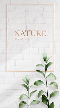 Rectangle golden nature frame on a brick wall vector