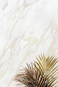 Golden leaves on a marble background